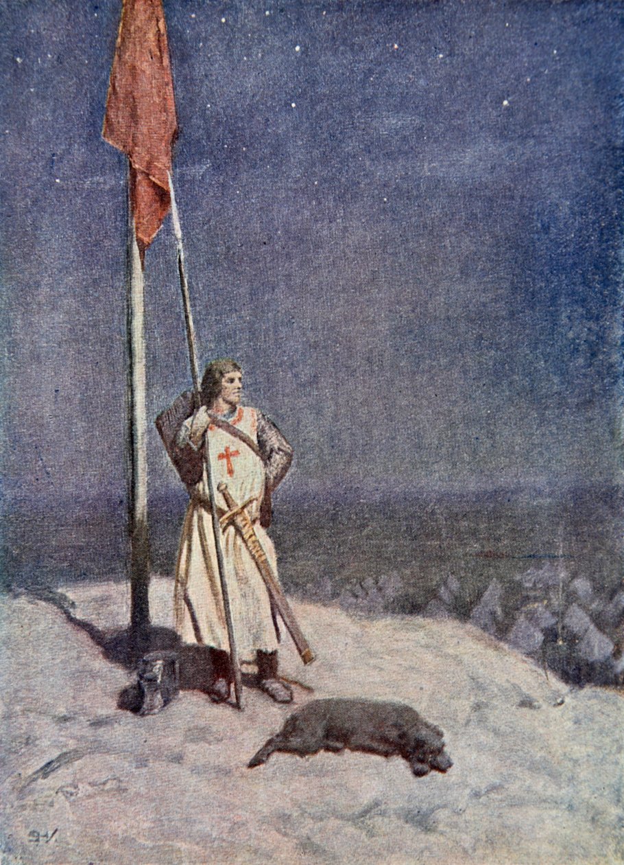 Rytíř stojí na hlídce na hoře St. George