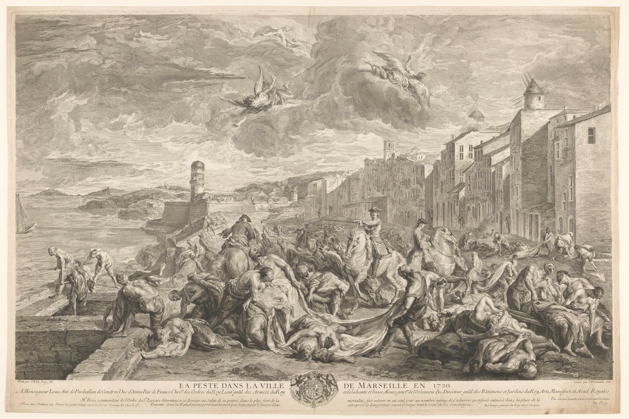 Oběti dýmějového moru jsou zabíjeny v La Tourette v Marseille La Peste dans la ville de Marseille en 1720 (název na objektu) od Simon Henri Thomassin