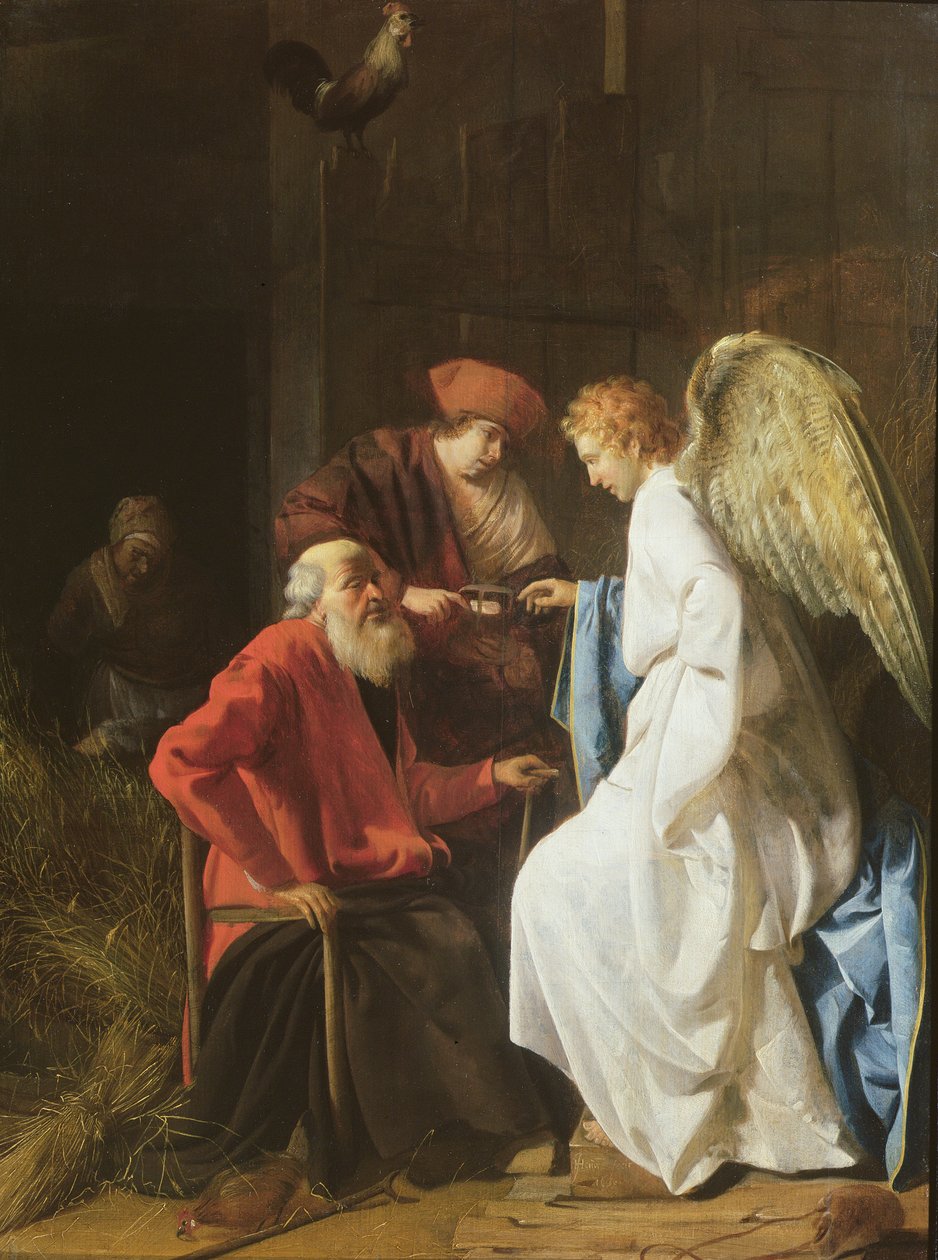 Tobiáš a anděl uzdravující Tobitovu slepotu, 1630 od Simon Henrixz van Amersfoort