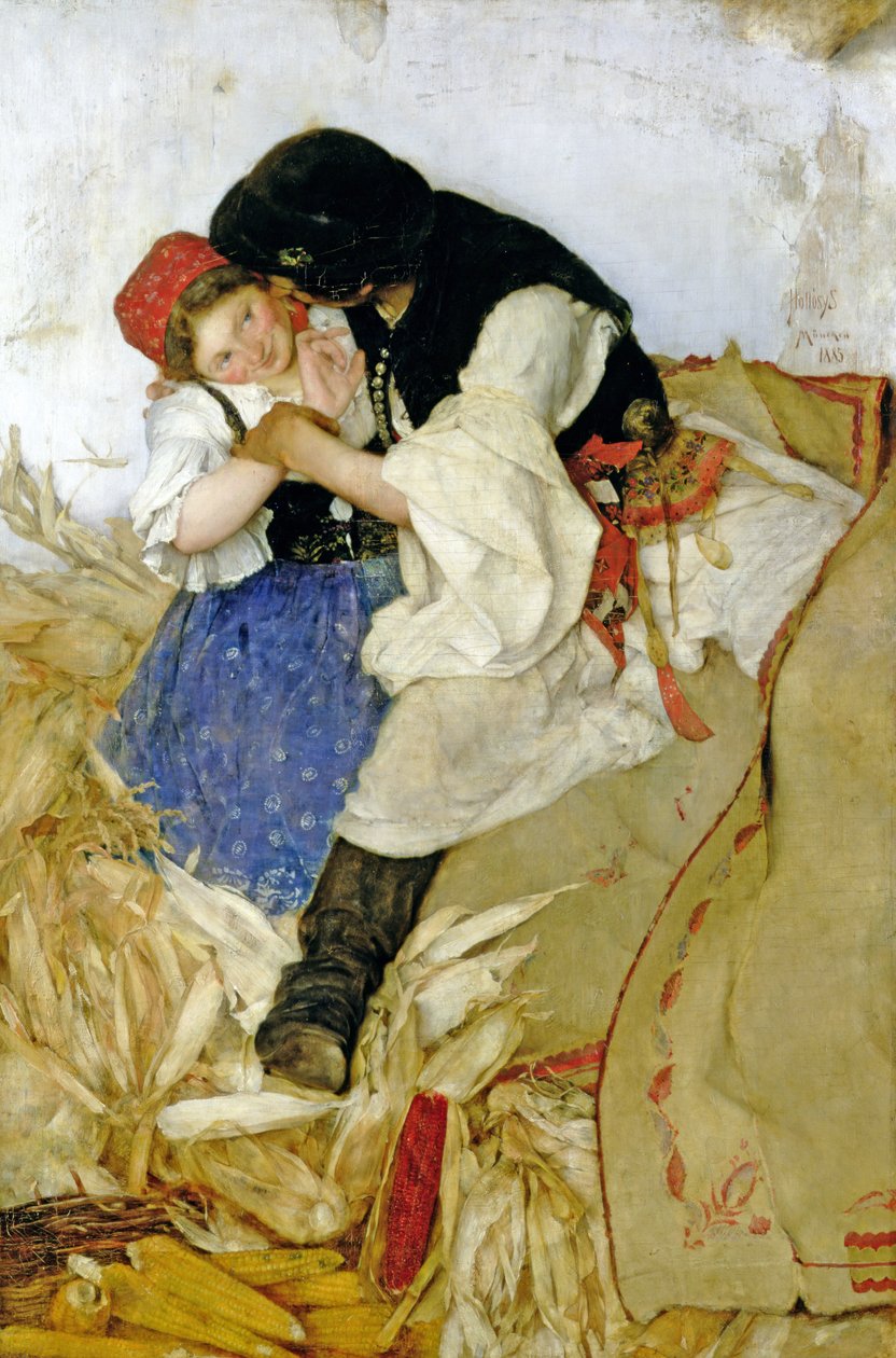 Loupání kukuřice, 1885 od Simon Hollosy