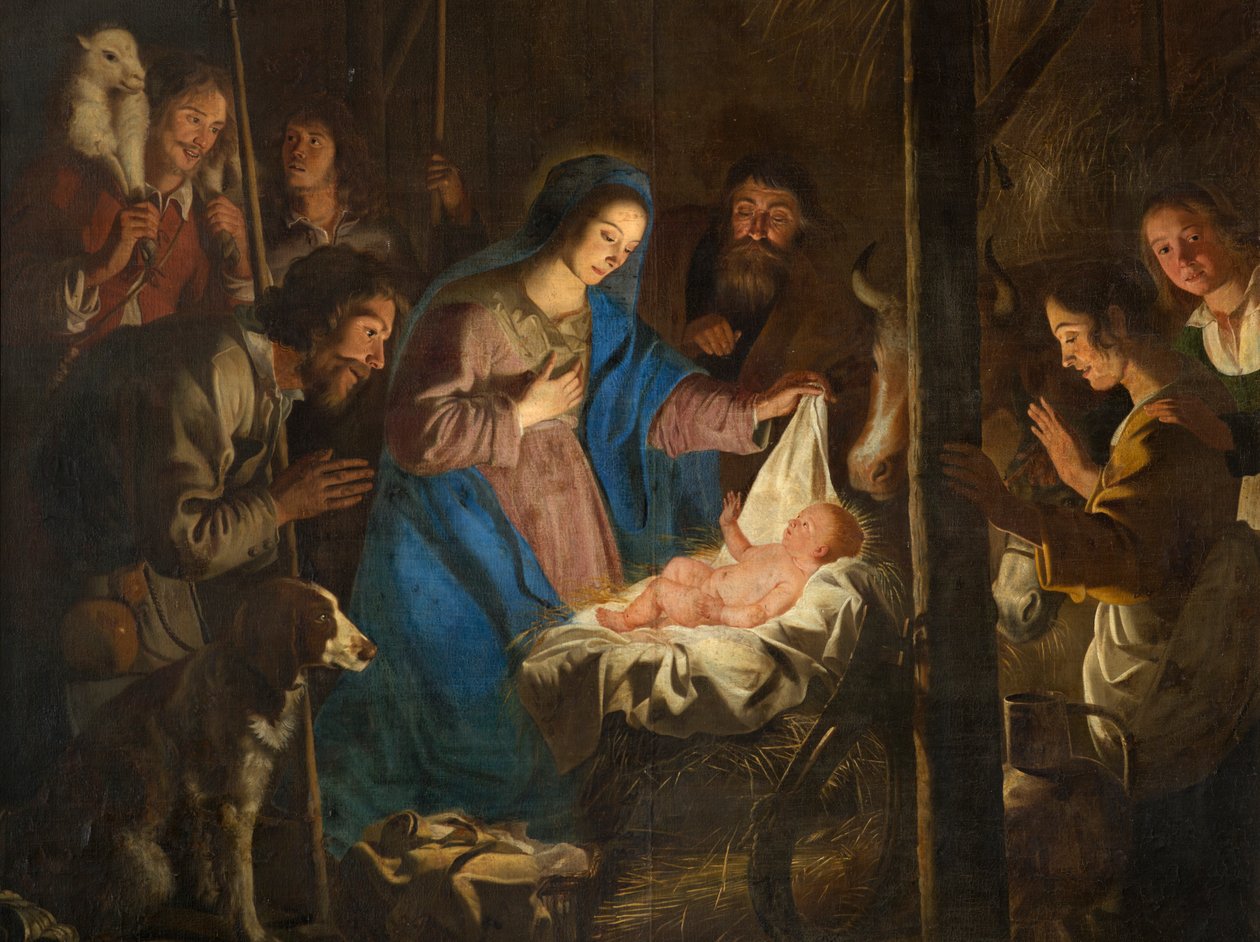 Farní kostel (kostel Nanebevzetí Panny Marie). Interiér. malování. Vánoční scéna. Simon DePaepe. Původ opatství Ename (?). od Simon II de Pape
