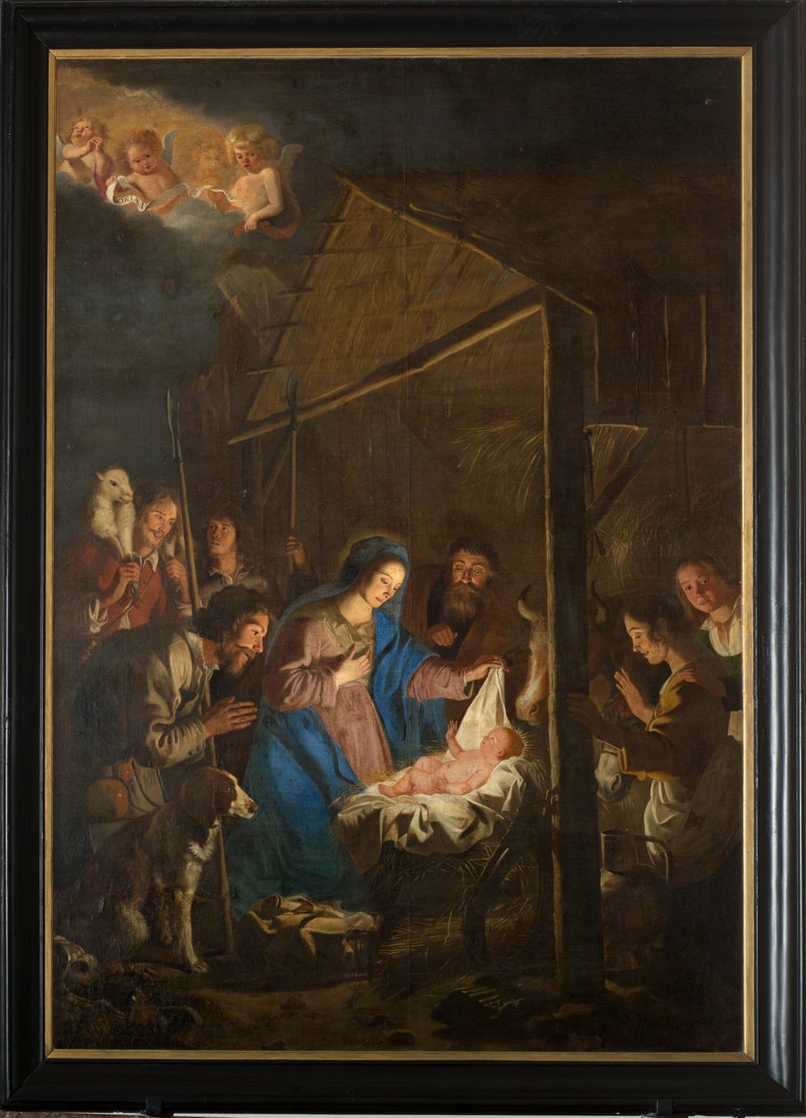 Farní kostel (kostel Nanebevzetí Panny Marie). Interiér. malování. Vánoční scéna. Simon DePaepe. Původ opatství Ename (?). od Simon II de Pape