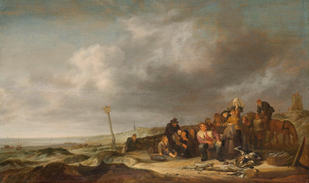 Pláž s rybáři od Simon Jacobsz. Vlieger