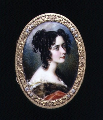 Portrétní miniatura Georginy Carolina, Lady Astley, kolem roku 1827 (akvarel na slonovině) od Simon Jacques Rochard