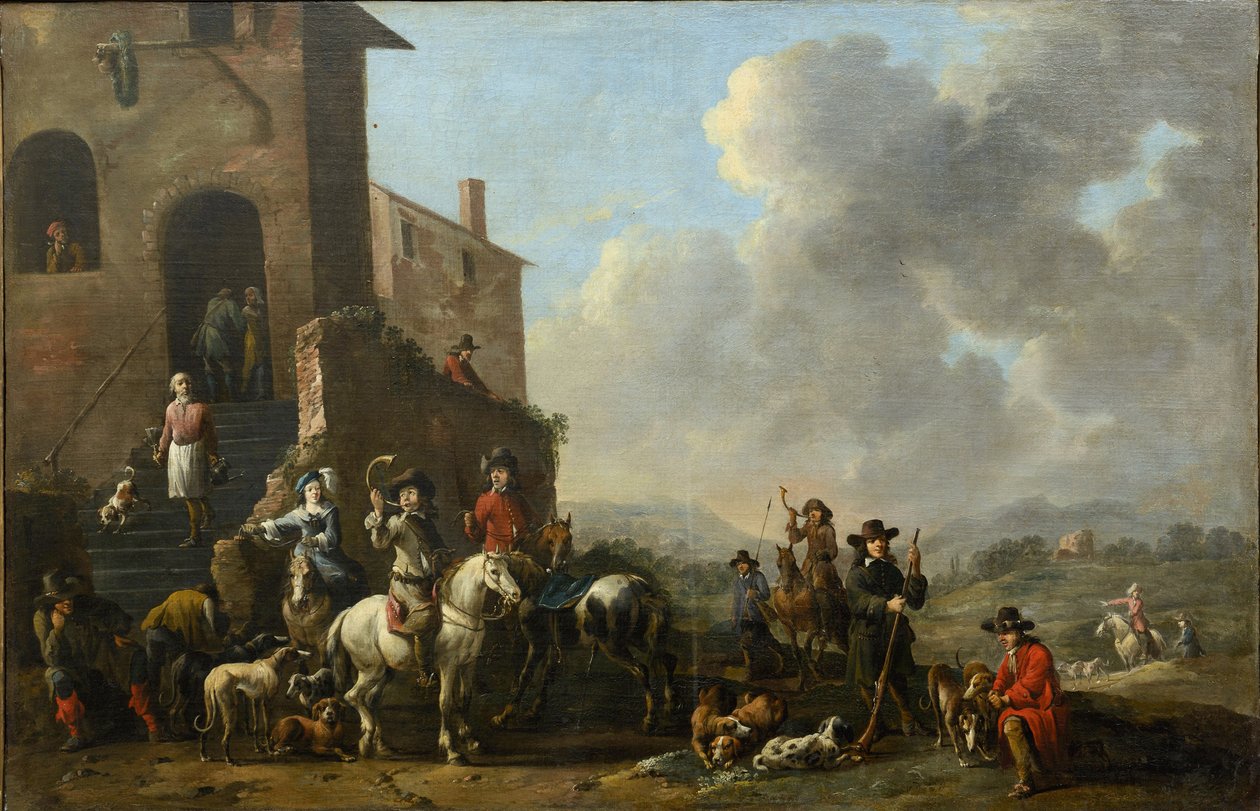 Příprava na lov od Douwa, Simon Johannes van (asi 1630-po 1677) od Simon Johannes van Douw