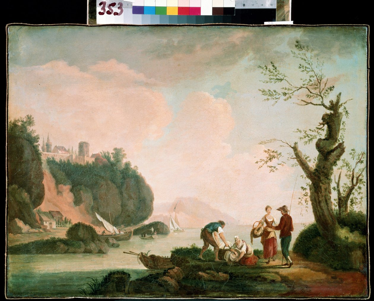 Rybáři. Obraz Simona Mathurina Lantarata (1729-1778). Olej na plátně. Francouzské umění, rokoko. Michail Kroshitsky Art Museum, Sevastopol (Sevastopol) Ukrajina od Simon Mathurin Lantarat