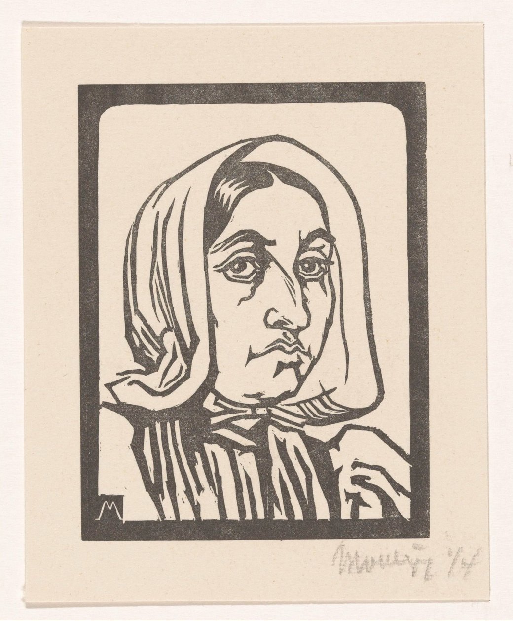 Hlava ženy s kapucí Huizer fisherwoman (původní název) od Simon Moulijn (signed by artist)