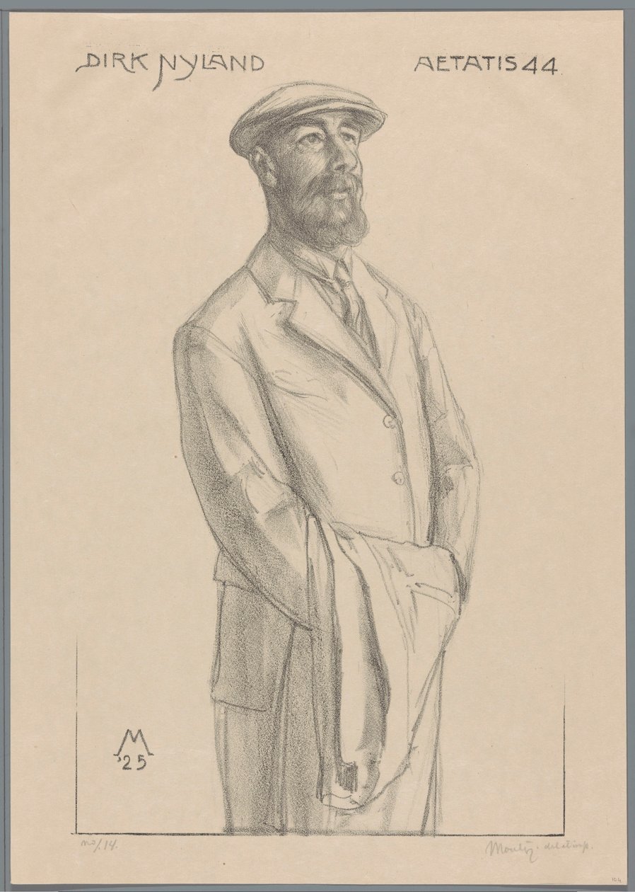 Portrét Dirka Hidde Nijlanda s kabátem přes paži od Simon Moulijn (signed by artist)