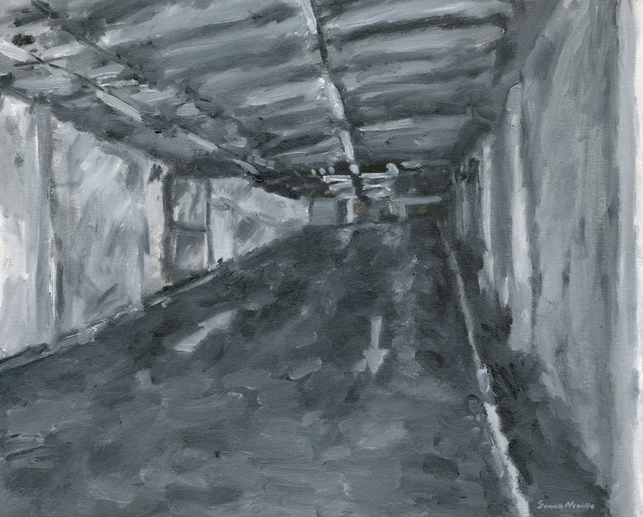 Interiér parkoviště č. 11, 2023 (olej na plátně) od Simon Neville