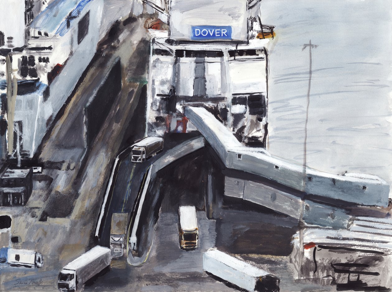 Dover, 2019 (akryl, akvarel, kvaš a tuš na papíře) od Simon Neville