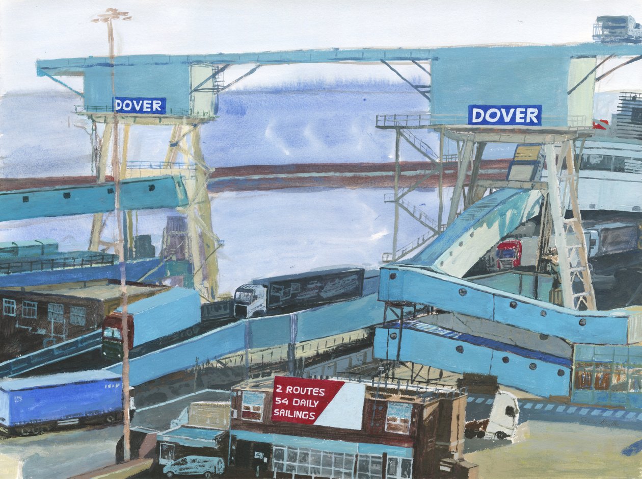 Dover 2, 2019 (akryl, akvarel a tuš na papíře) od Simon Neville
