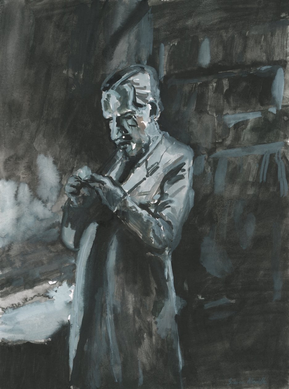 Muž kouřící dýmku, 2019 (akvarel na papíře) od Simon Neville