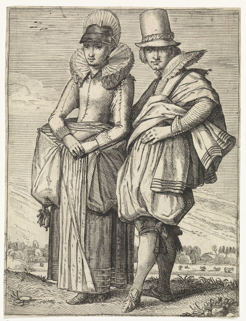 Muž a žena oblečení podle módy cca 1625 od Simon Poelenburg (attributed to)