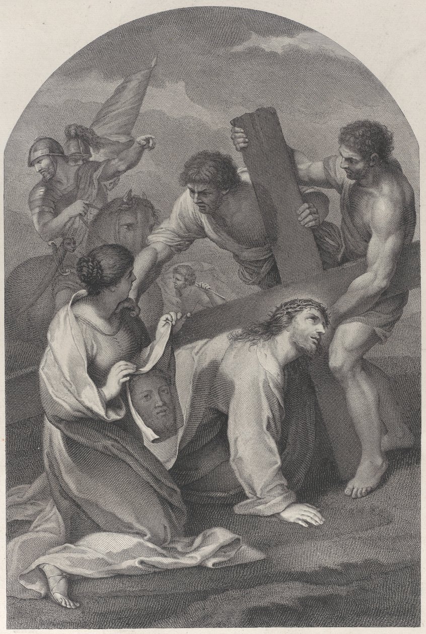 Kristus padl na zem pod tíhou kříže, asistovali mu dva muži a ..., ca. 1729. od Simon Vallee