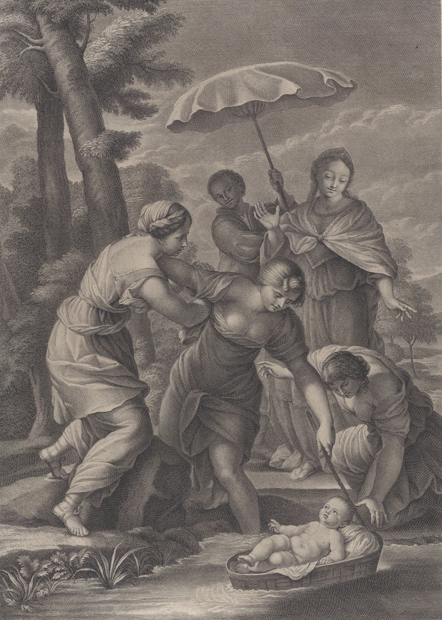 Tři ženy táhnoucí v košíku s dítětem Mojžíšem z vody, ca. 1729. od Simon Vallee