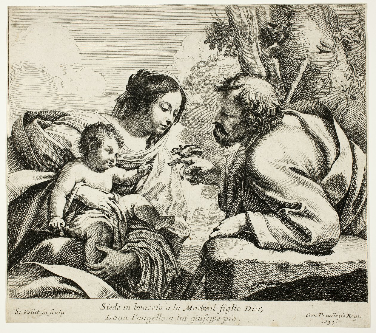 Svatá rodina s ptákem od Simon Vouet