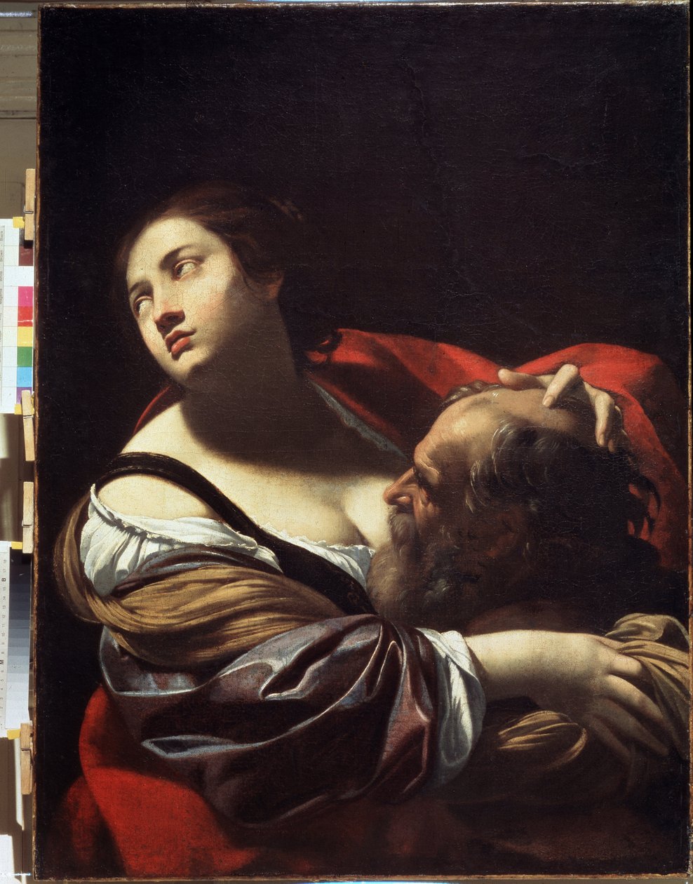 římská charita. Cimon odsouzený k hladovění ve vězení se živí prsy své dcery Pero. Obraz Simona Voueta (1590-1649). Olej na plátně, kolem roku 1620. Francouzské umění, barokní sloh. Státní oblastní muzeum umění I. Pozhalostina, Ryasa od Simon Vouet