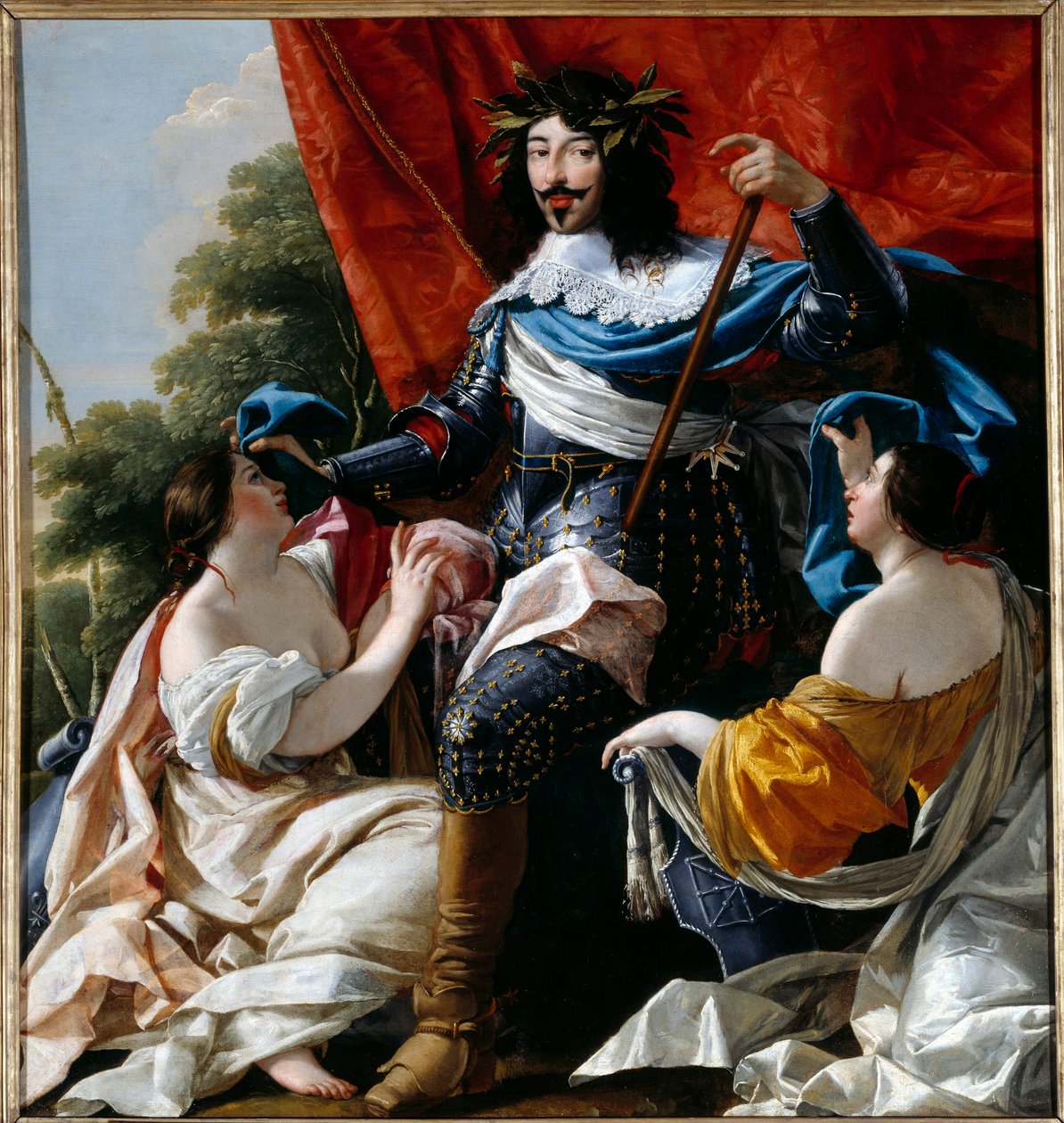 Reprezentace francouzského krále Ludvíka XIII. (1601-1643) mezi alegoriemi Francie a Navarry Malba z dílny Simona Voueta (1590-1649) 17. století Sun. 1,79x1,41 m od Simon Vouet