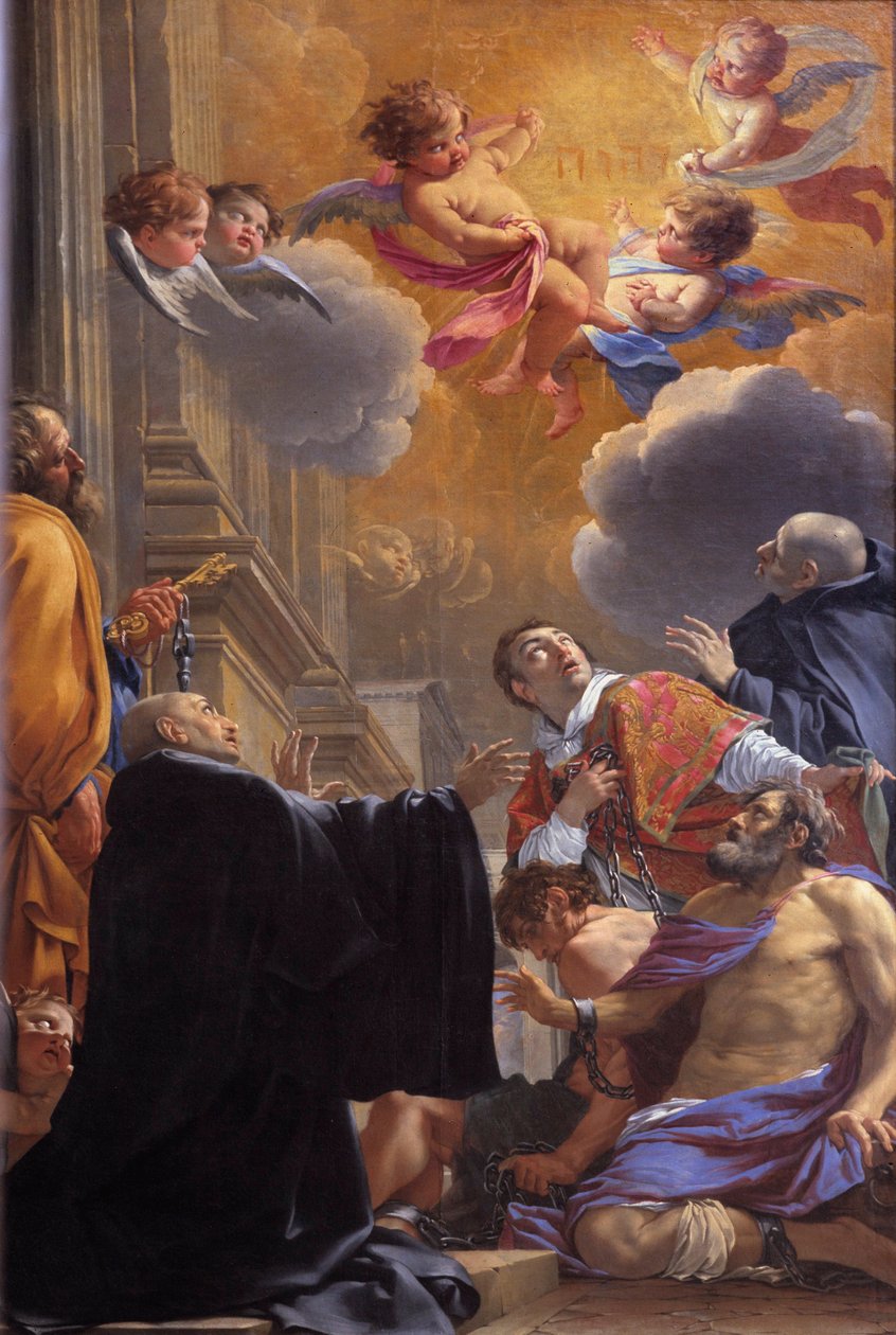Saint Merry (nebo Saint Mederic), Eveque de Paris (7. století) osvobozující vězně Obraz Simona Voueta (1590-1649) 1640 Kostel Saint Merri (Merry), Paříž od Simon Vouet