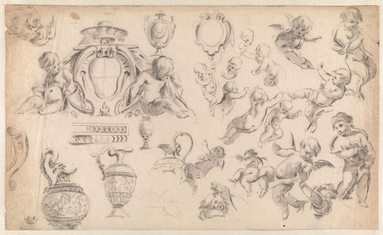 Studie pro výzdobu s putti a ornamenty od Simon Vouet