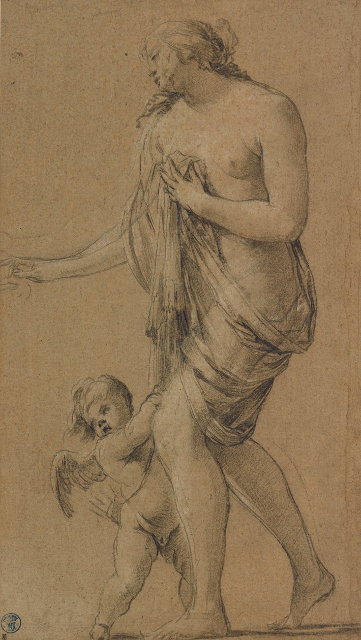 Studie postavy Venuše a Amora (recto); studie mužského aktu (verso) od Simon Vouet