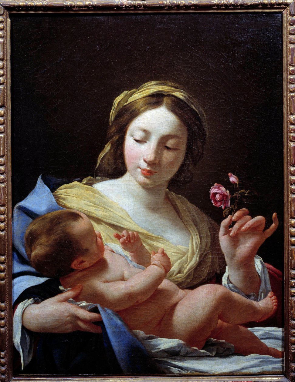Panna, dítě a růže Obraz Simona Voueta (1590-1649) 1627 Ne. 0,8x0,62 m Marseille, Musee des Beaux Arts od Simon Vouet