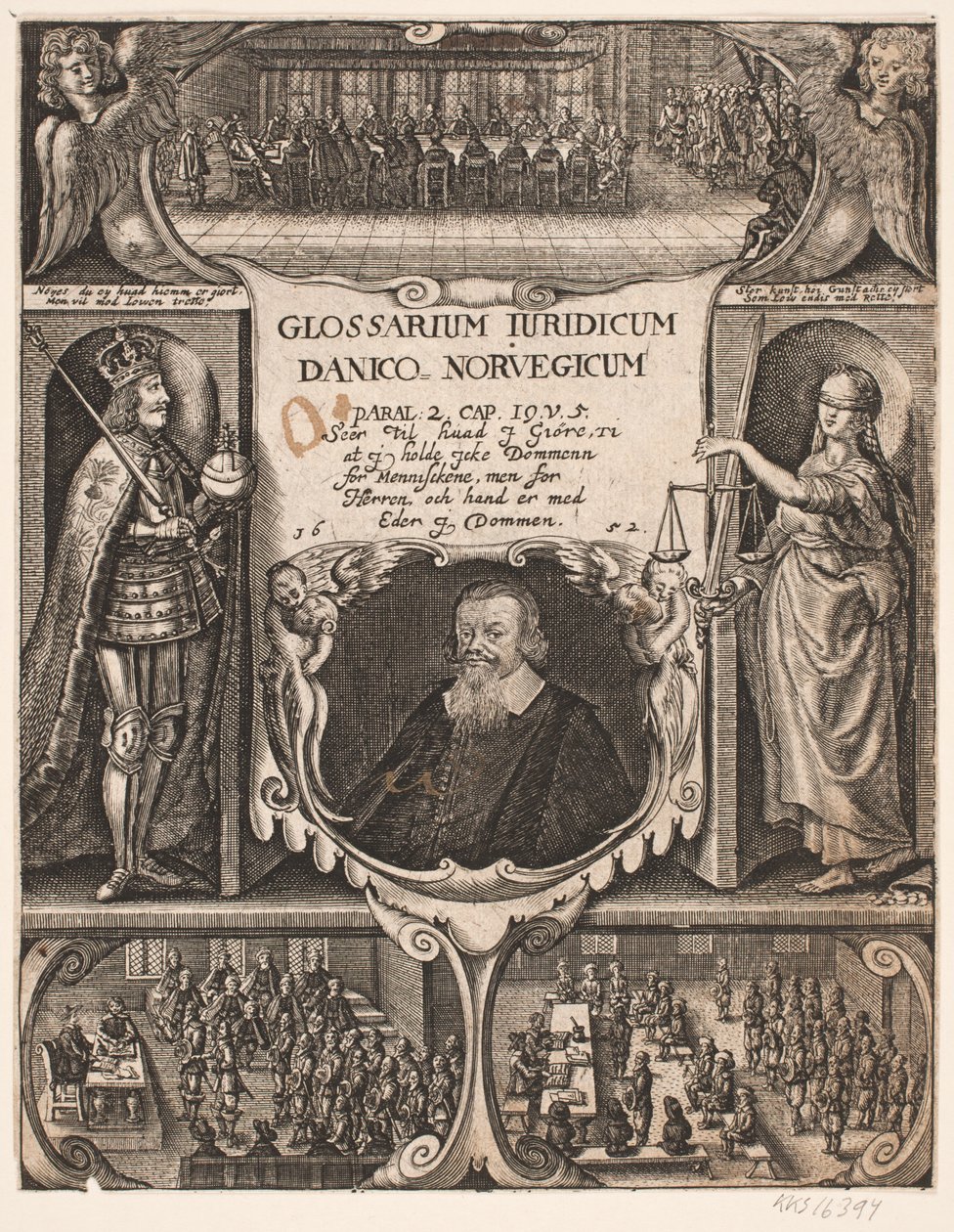 Titulní strana s portrétem C.O. Závoj k "Glosarium juridicum Danico - Norvegicum", 1652 od Simon de Pas