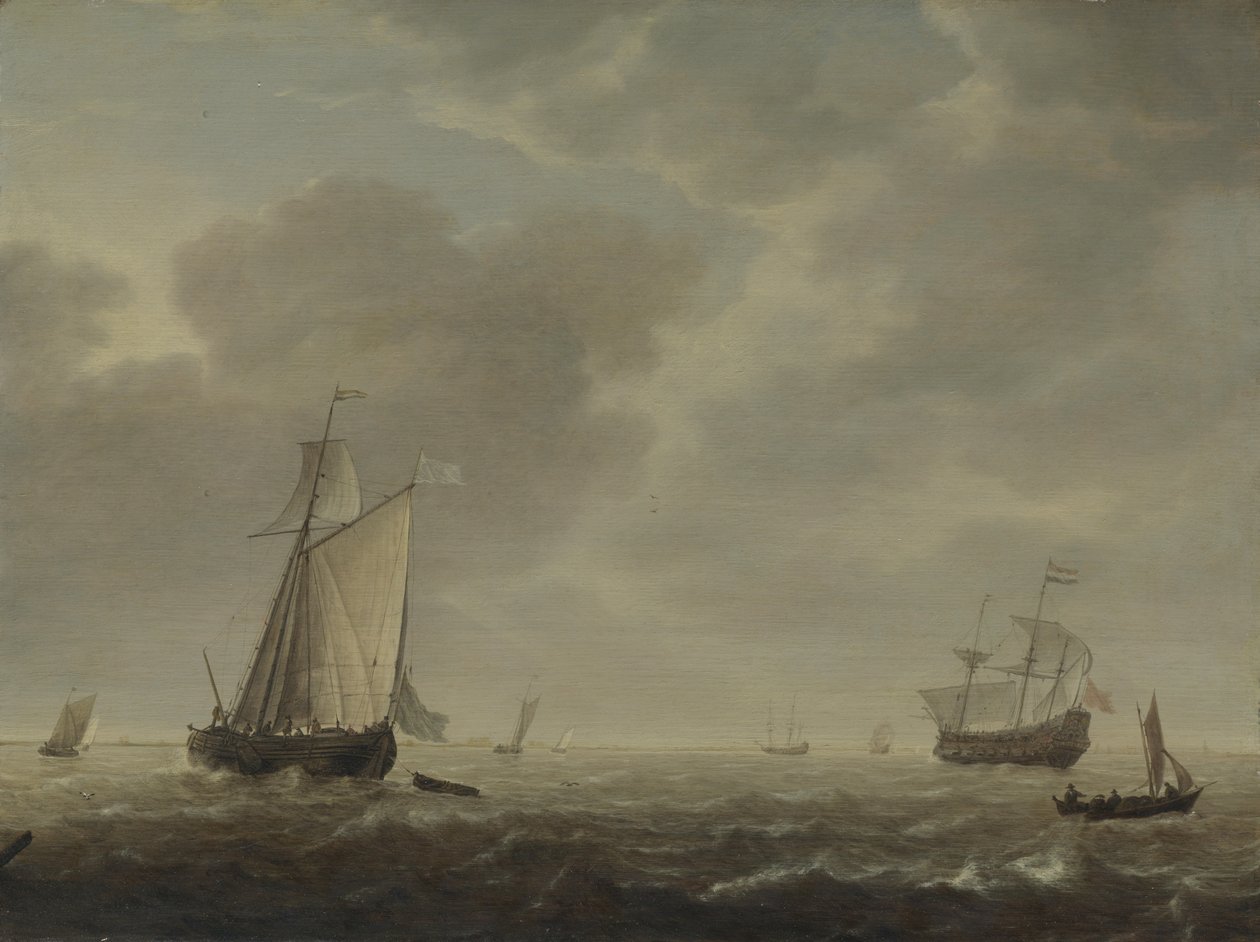 Holandský válečný muž a různé lodě ve vánku, c. 1640 od Simon de Vlieger