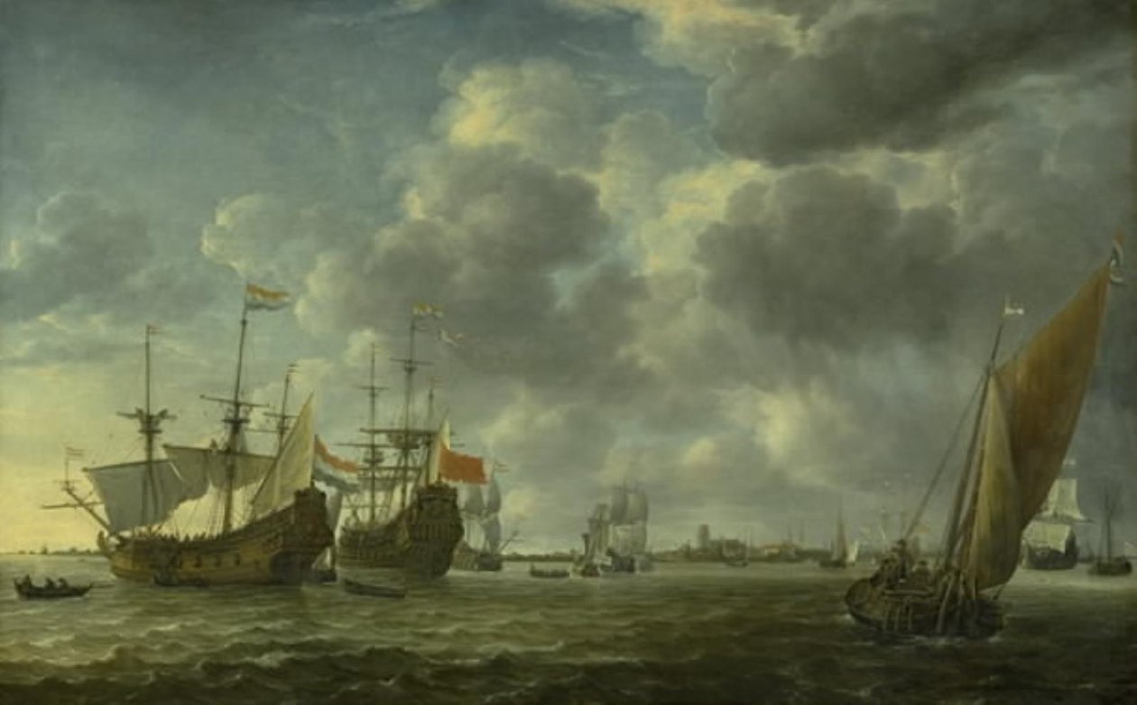 Lodě na řece Maas u Rotterdamu od Simon de Vlieger