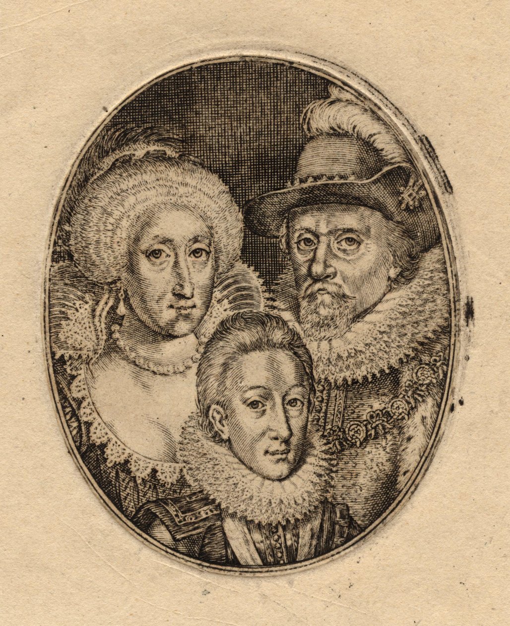 Anna Dánská; král Karel I., princ z Walesu; anglický král Jakub I. a skotský král VI. od Simona De Passe (2) od Simon van de Passe