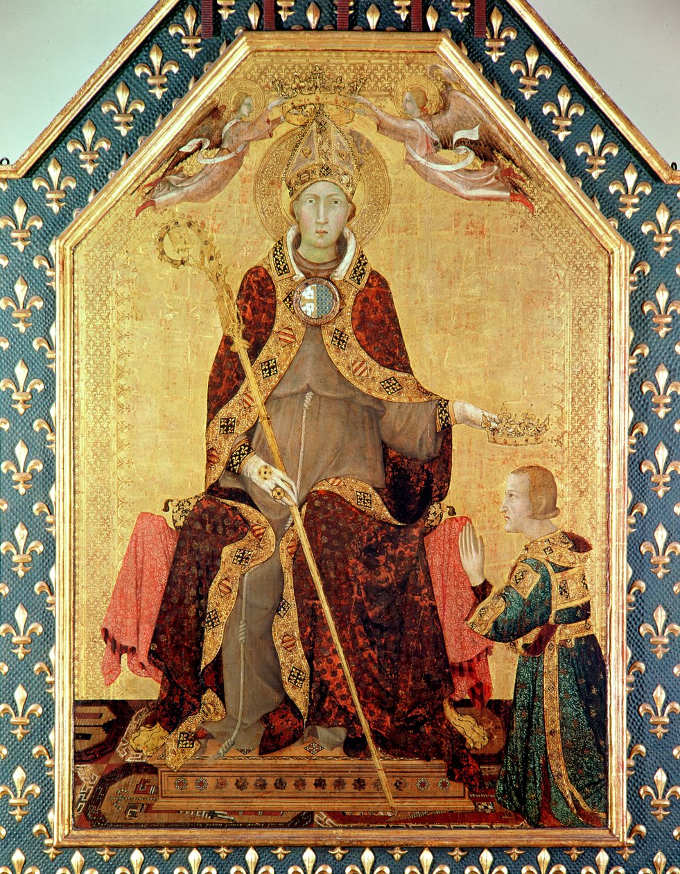 St. Louis z Toulouse (1274-97) korunující svého bratra Roberta z Anjou (1278-1343) z oltáře svatého Ludvíka z Toulouse, 1317 (tempera na panelu) od Simone Martini