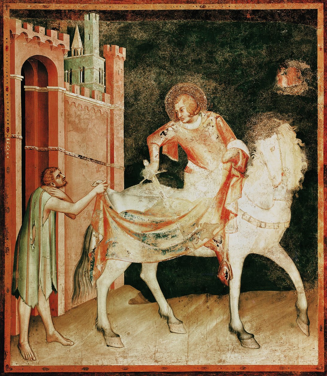 Svatý Martin dělící se o svůj plášť s žebrákem, ze Života svatého Martina, 1326 od Simone Martini