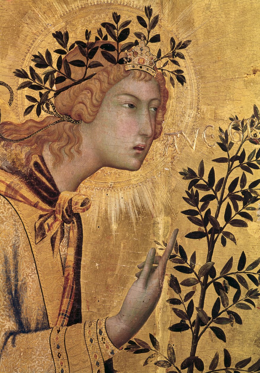Zvěstování svaté Markétě a sv. Asano, detail archanděla Gabriela, 1333 (tempera na panelu) (detail 50322) od Simone Martini