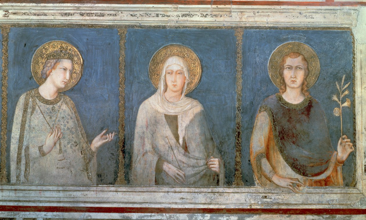 Pět svatých, detail sv. Alžběty Uherské, svaté Kláry a další světice od Simone Martini