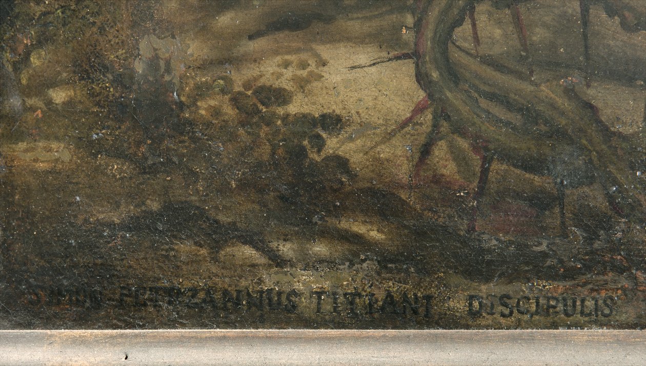 Podpis umělce, detail Oplakávání Krista (detail 3704260) od Simone Veneziano Peterzano