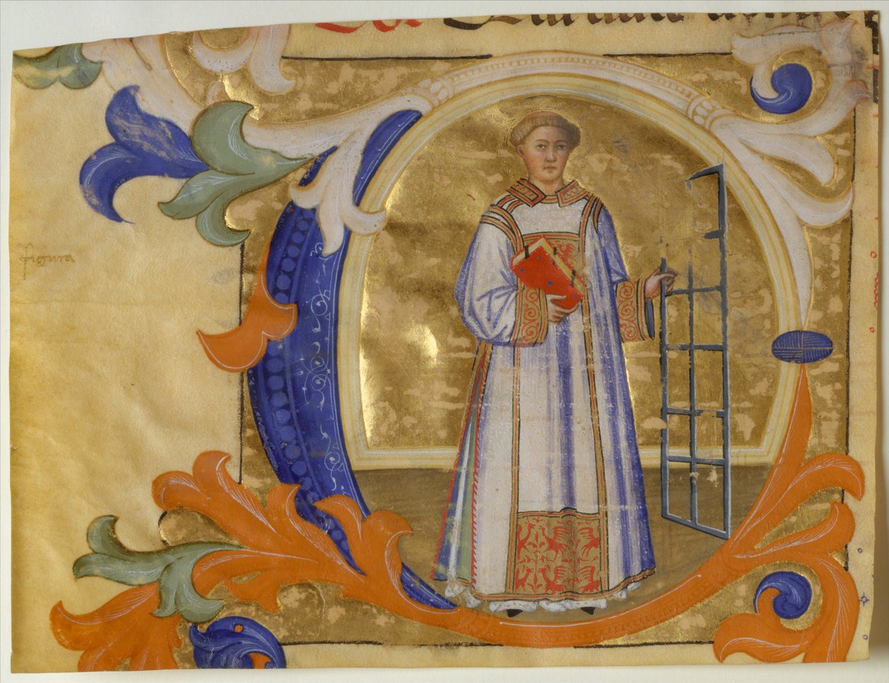 Iluminace rukopisu se svatým Vavřincem v iniciále C, z graduálu, ca. 1380-90. od Simone Camaldolese