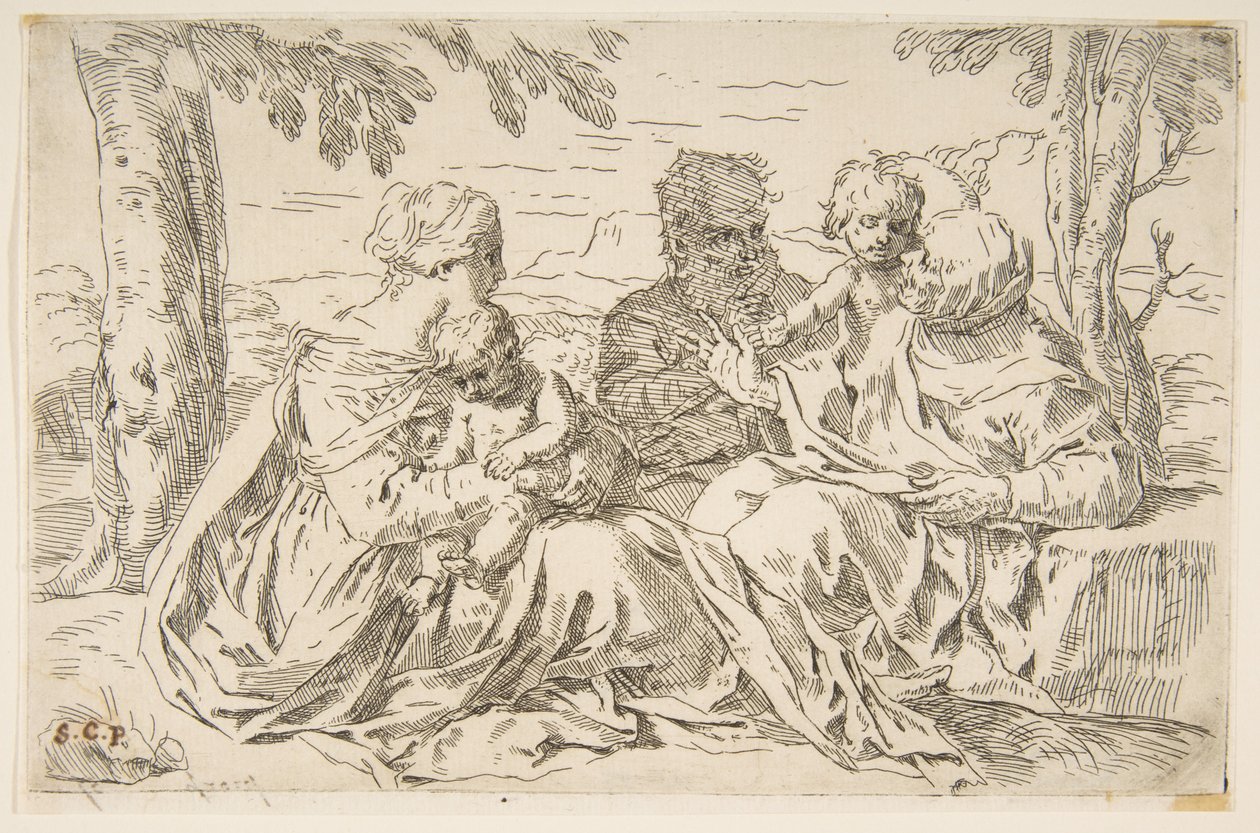 Svatá rodina se svatou Alžbětou a svatým Janem Křtitelem, ca. 1639. od Simone Cantarini