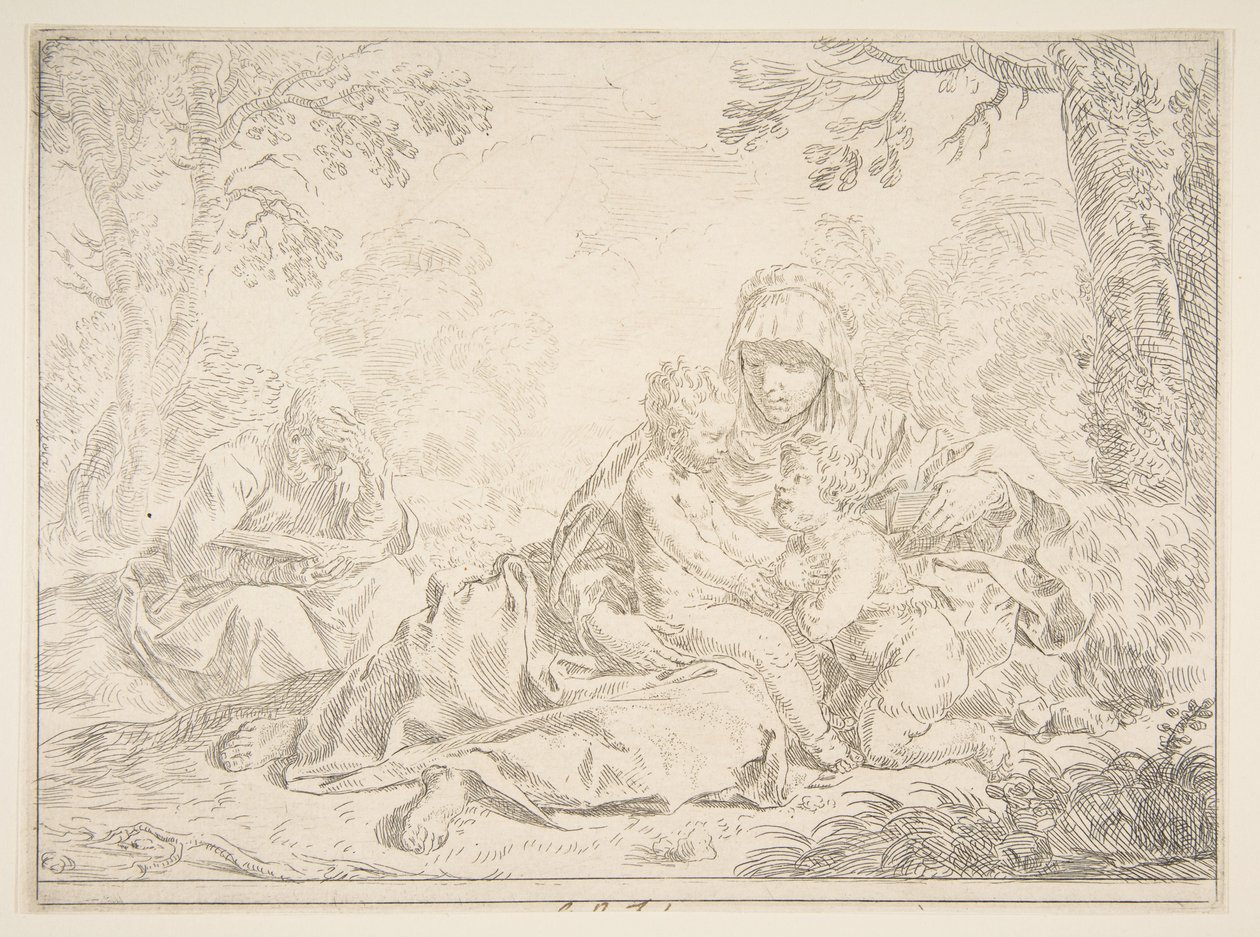 Svatá rodina se svatým Janem Křtitelem, ca. 1637-1640. od Simone Cantarini