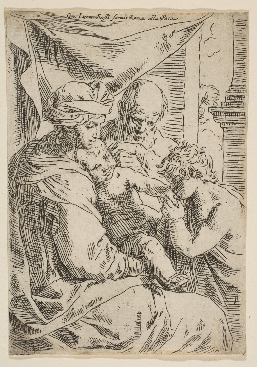 Svatá rodina se svatým Janem Křtitelem líbajícím dětskou Kristovu ruku, cca 1642. od Simone Cantarini