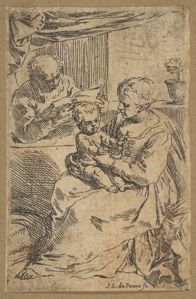 Svatá rodina s růžencem, ca. 1640-1642. od Simone Cantarini