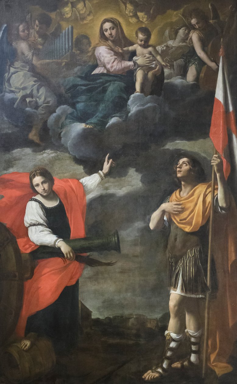 Madona ve slávě s dítětem a svatými Barborou a Terenzem, kolem roku 1630 (olej na plátně) od Simone Cantarini