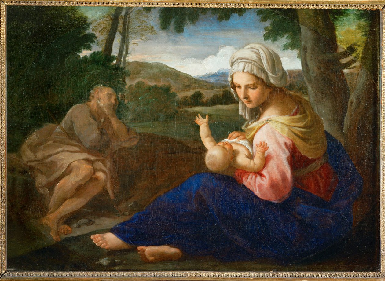 Odpočinek na cestě do Egypta (malba na plátně) od Simone Cantarini