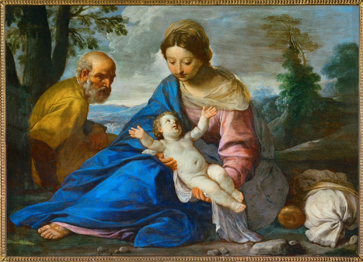 Odpočinek na cestě do Egypta (malba na plátně na dřevě) od Simone Cantarini