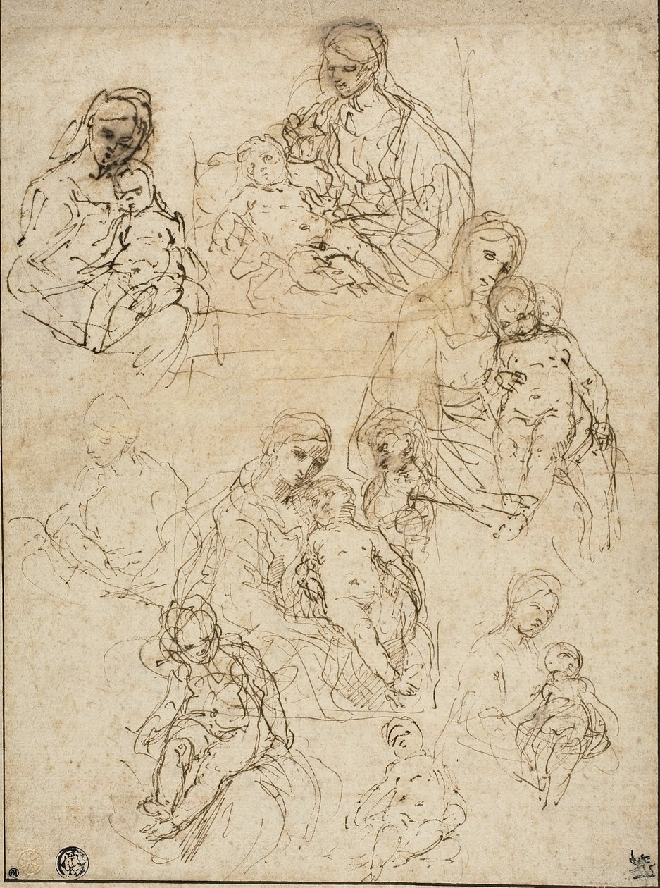 Náčrtky Panny s dítětem a svatou rodinou, 1642-48 od Simone Cantarini