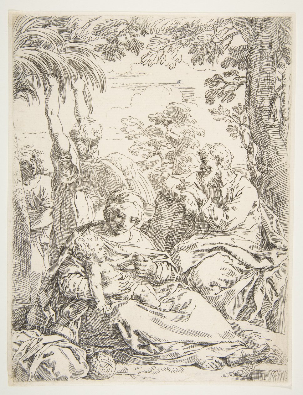 Svatá rodina odpočívá na svém útěku do Egypta, ca. 1637-1639. od Simone Cantarini