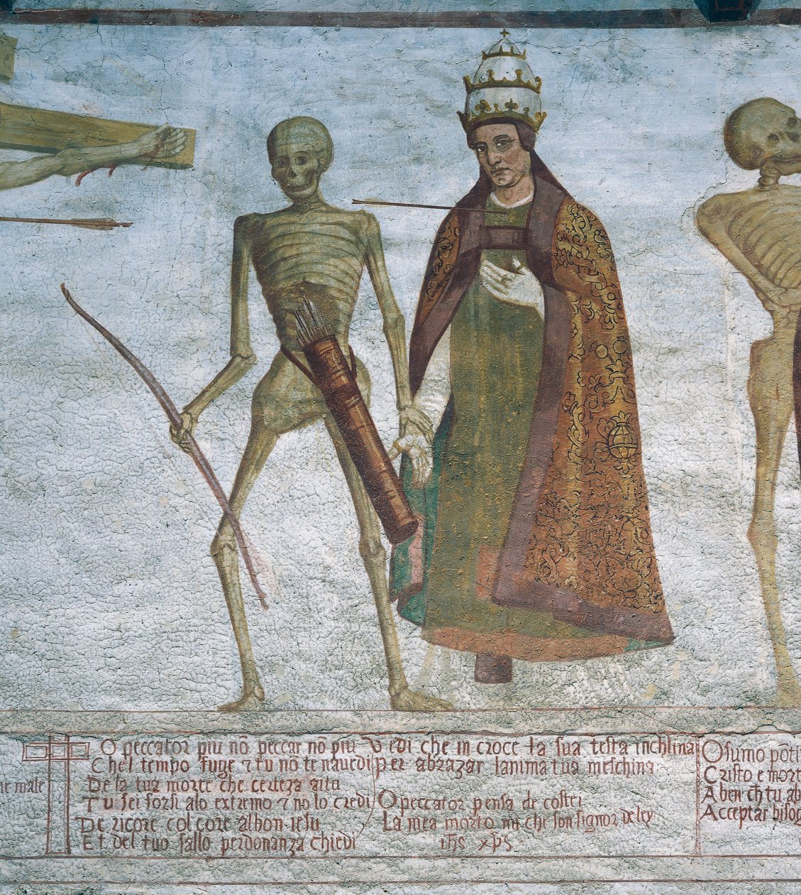Smrt žádá papeže o tanec, detail z Tanec smrti od Simone II Baschenis