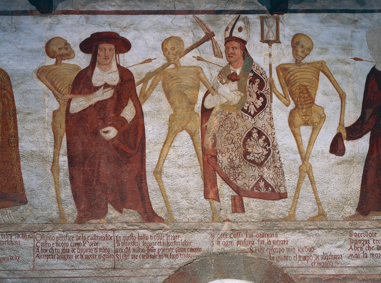 Smrt žádá kardinála a biskupa o tanec, detail z Tanec smrti od Simone II Baschenis