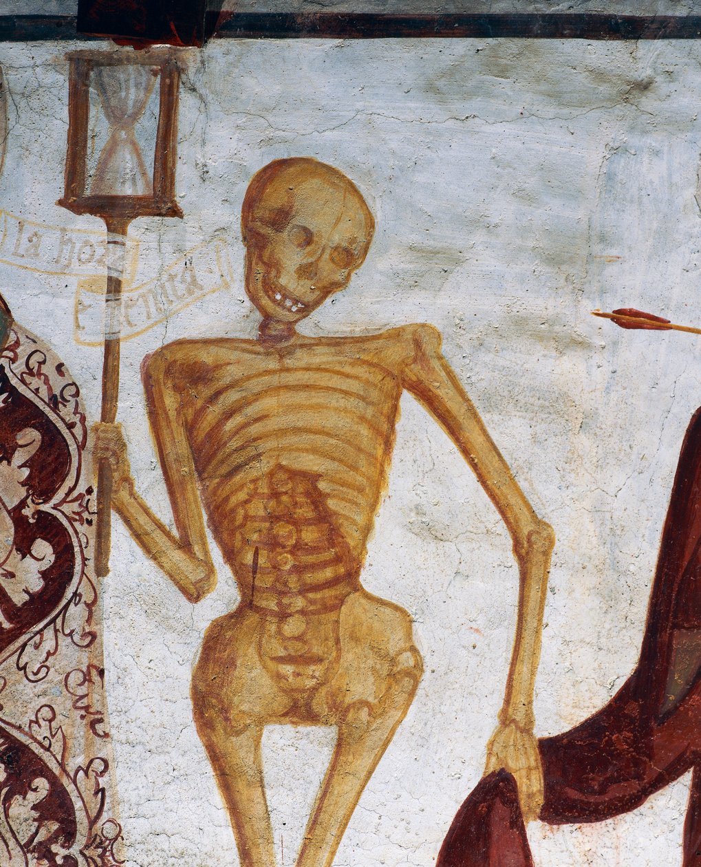 Smrt drží přesýpací hodiny, detail z Tanec smrti od Simone II Baschenis
