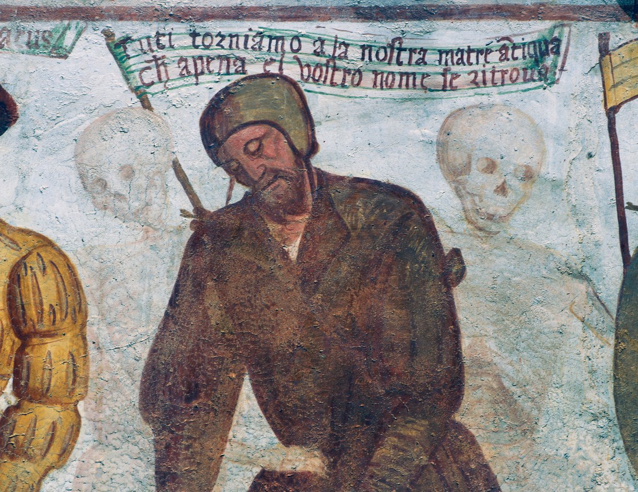 Smrt s chromým mužem, detail z Tanec smrti od Simone II Baschenis