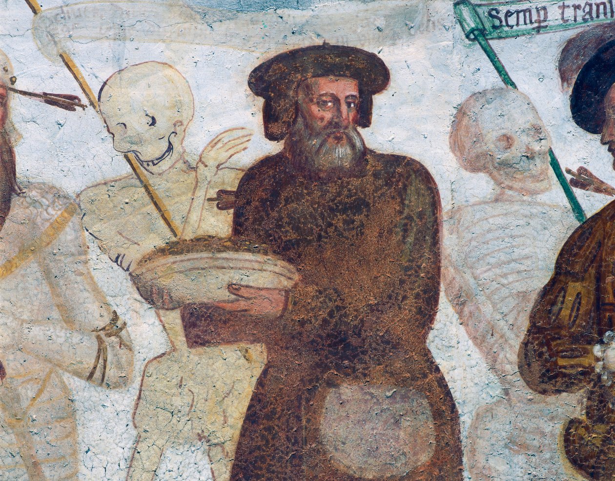Smrt s bohatým lakomcem, detail z Tanec smrti od Simone II Baschenis